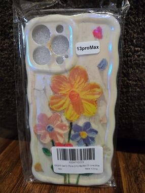White Floral iPhone 13 Pro Max Case - Artistic Yellow Flower Design